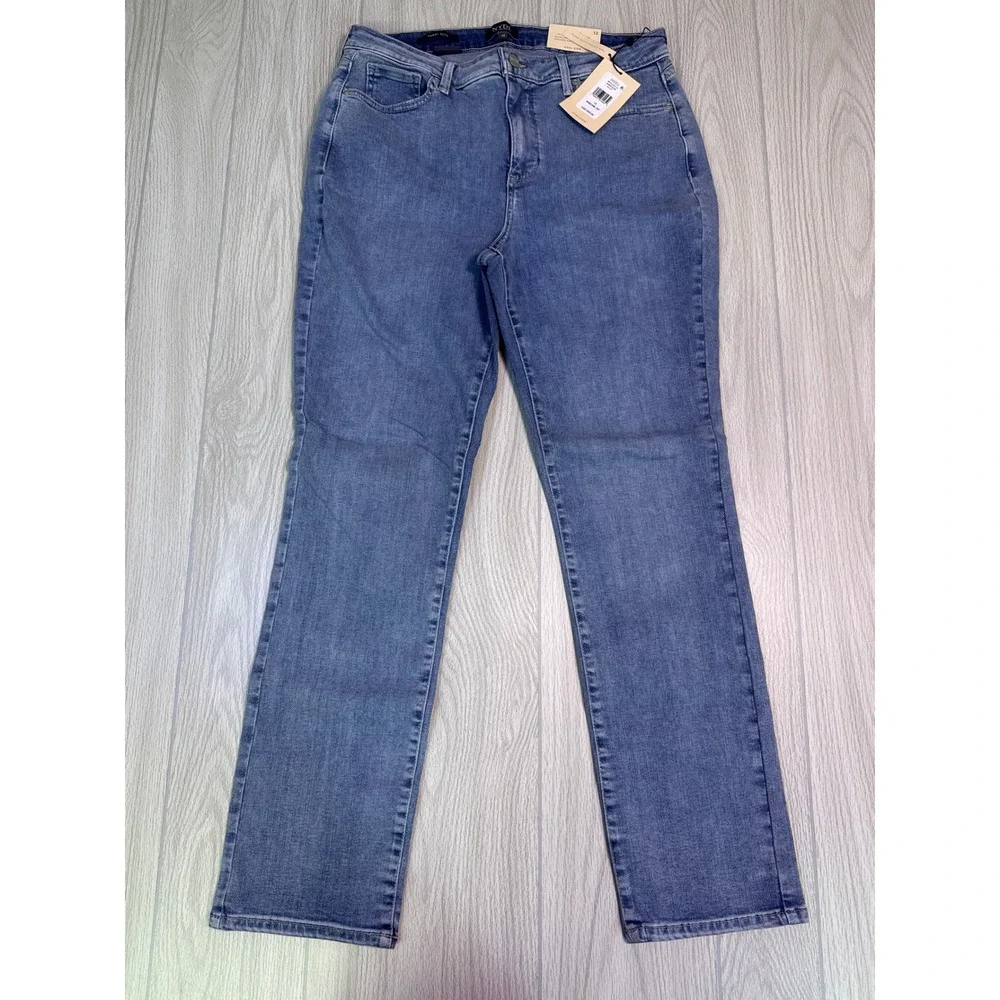 NYDJ Sheri Slim Jeans Haley Blue Straight Leg Stretch Denim Size 12 New With Tag